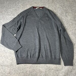 Raffi Linea Uomo Sweater Mens Large V-Neck 100% Extra Fine Merino Wool Gray FLAW